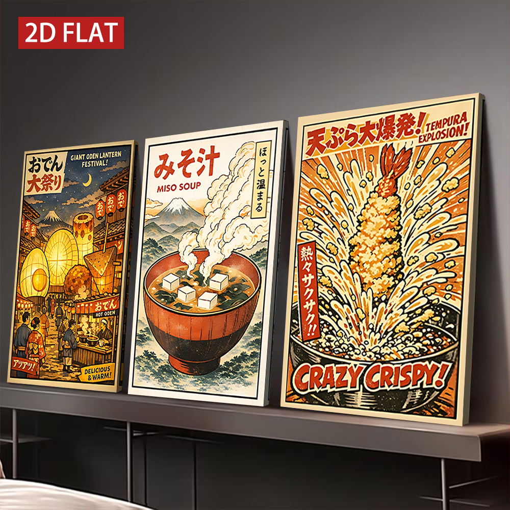 3 Counts Wooden Framed Canvas  - Japanese Lifestyle And Food avis et prix