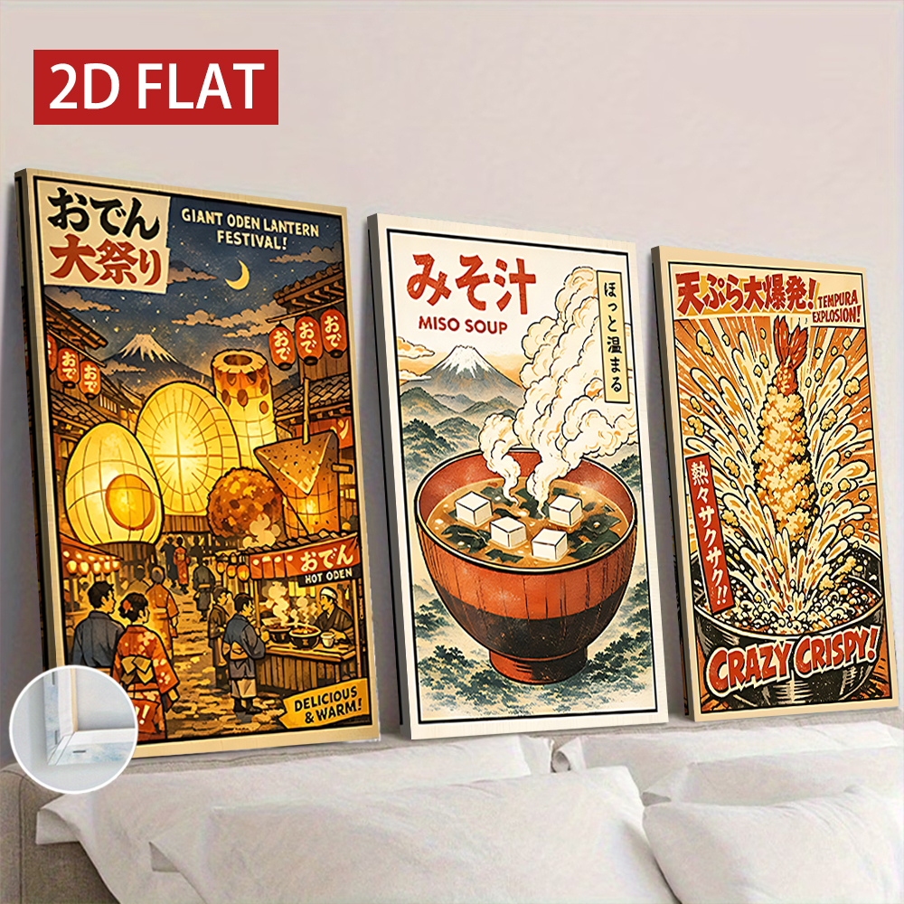 3 Counts Wooden Framed Canvas  - Japanese Lifestyle And Food avis et prix
