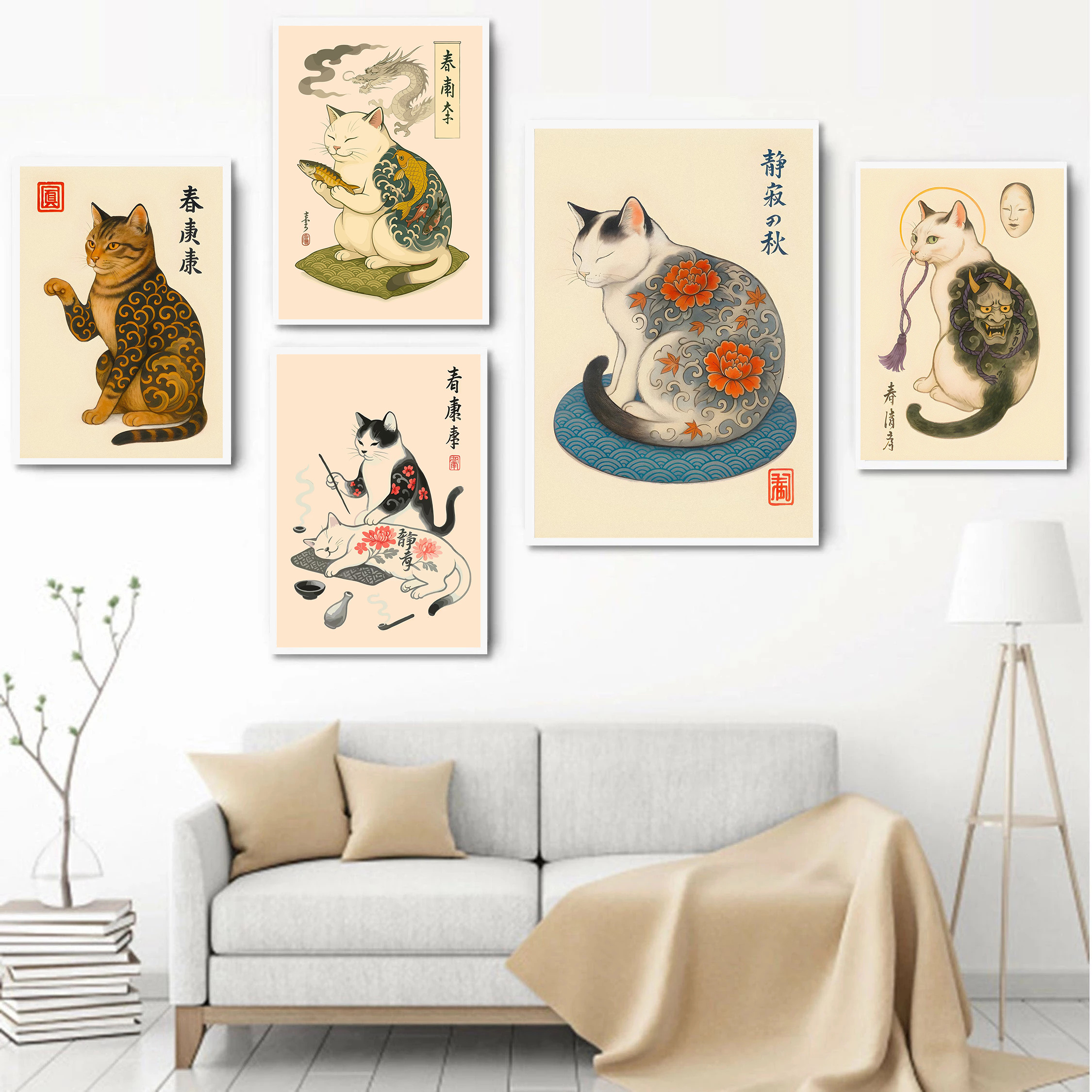 Japanese Cat with Oni Mask Tat - Japanese Minimalism Lifestyle avis et prix